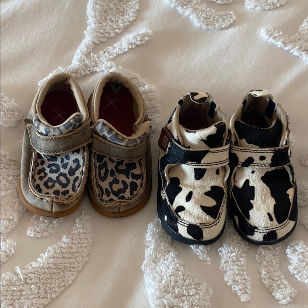 Toddler Twisted X cheetah and Cowhide shoes